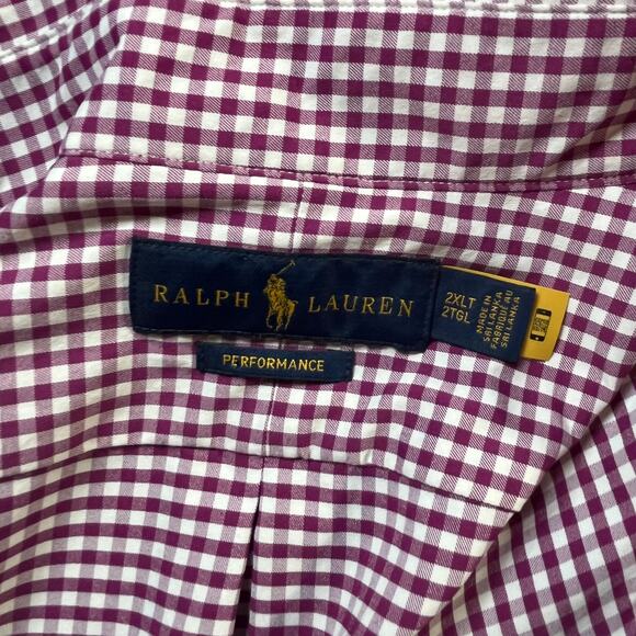 Ralph Lauren Performance Shirt Mens 2XLT Purple Checkered Button Down Preppy - Picture 6 of 10